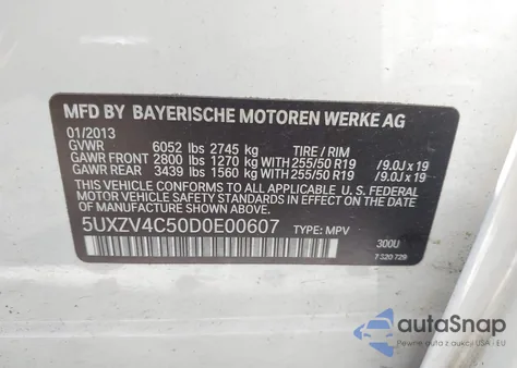 2013 BMW X5 xDrive35I/xDrive35I Premium/xDrive35I Sport Activity z USA, uszkodzony, nr VIN 5UXZV4C50D0E00607